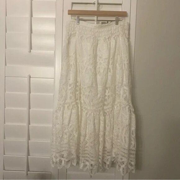 Polo by Ralph Lauren NWT White Zip Embroidered Lace Lined Maxi Skirt Sz 8 - Picture 1 of 10